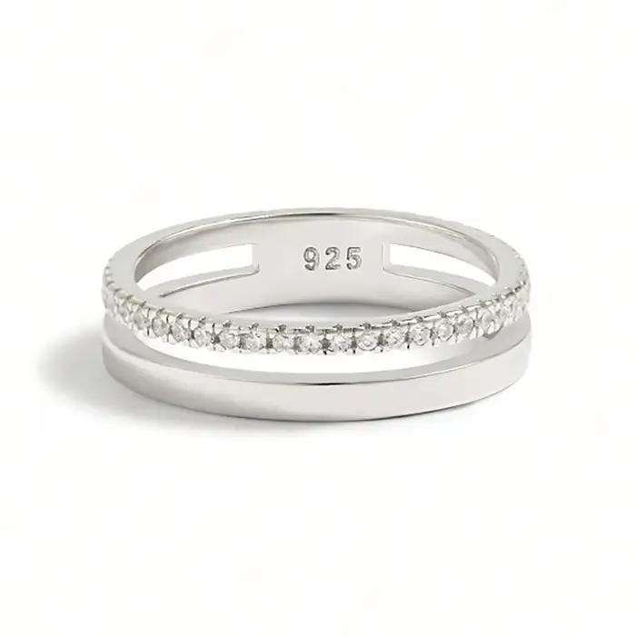 Bague ronde à double couche en diamant Moissanite véritable pour femmes, en argent Sterling 925, bij