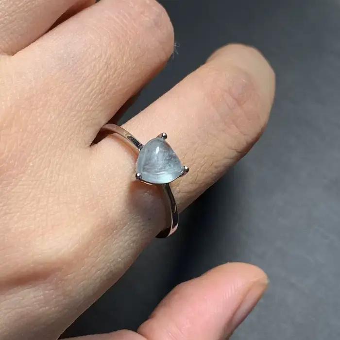 Bague aigue-marine naturelle Vintage pour femmes, en acier inoxydable, bijoux fins simples, pierre précieuse, Style classique