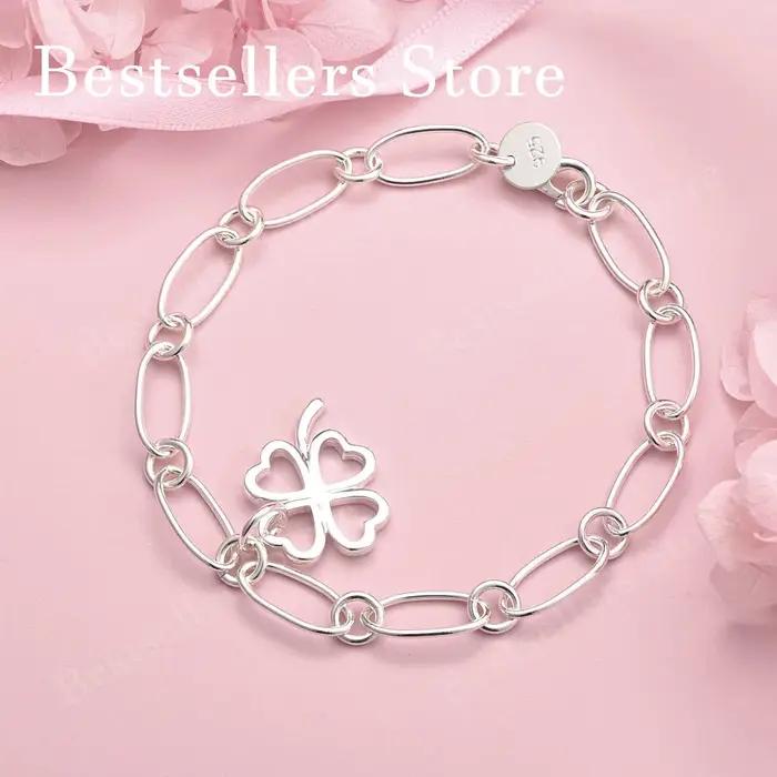 Bracelet trèfle exquis en argent sterling 925 de 8 pouces pour les fêtes féminines, les mariages élé