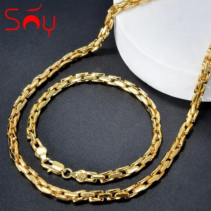 Sunny-Ensemble de bijoux plaqué or pour hommes et femmes, collier classique, bracelet de luxe, lien