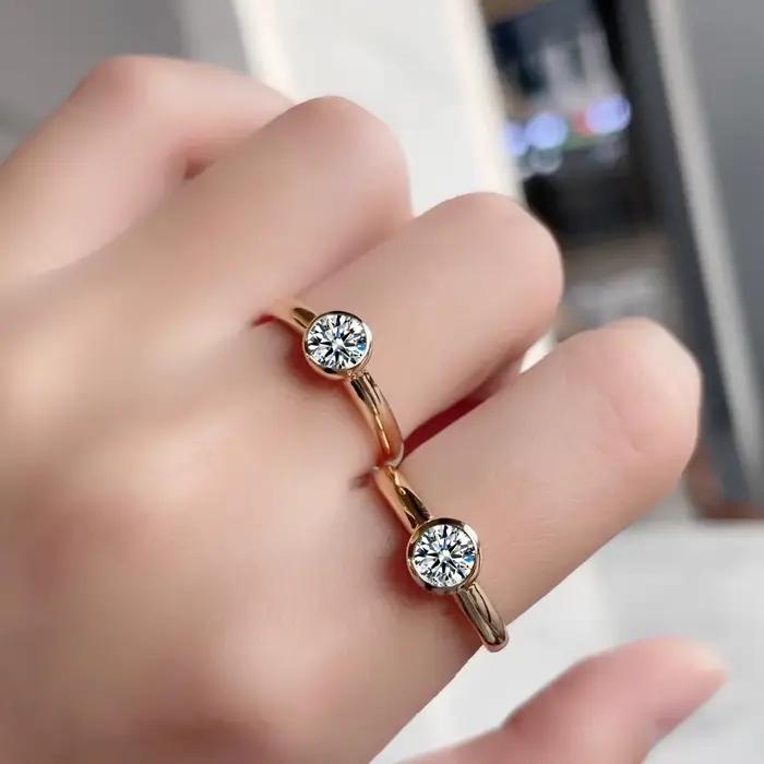 Bague en diamant véritable or 14 carats pour femmes
