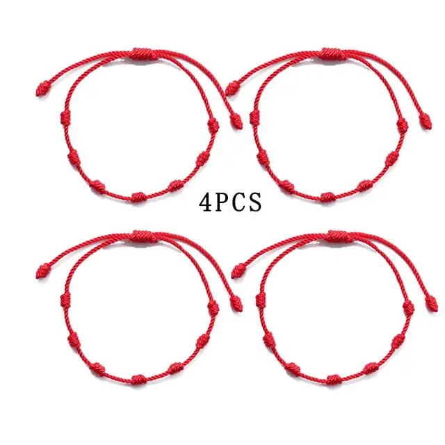 Bracelet à cordes rouges à 7 nœuds, 6 pièces, pour Couple, tressé, Protection, amulette porte-bonheur pour le succès, bijoux faits à la main, cadeau