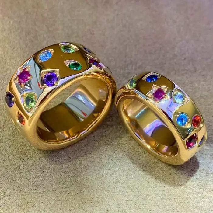 Bague pour femme en zircon géométrique coloré rétro, plaquée or 18 carats, bijoux à la mode qui ne s