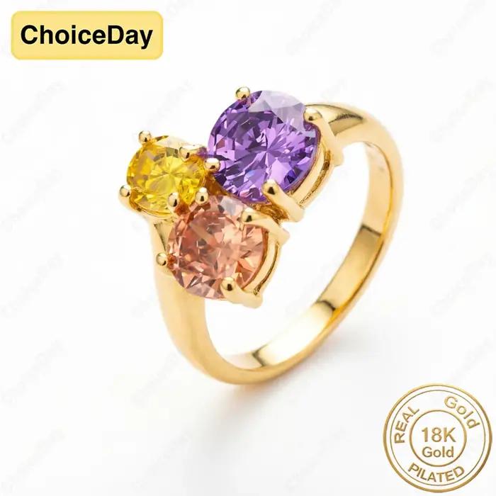 Bague en zircon tricolore plaquée or 18 carats pour femmes