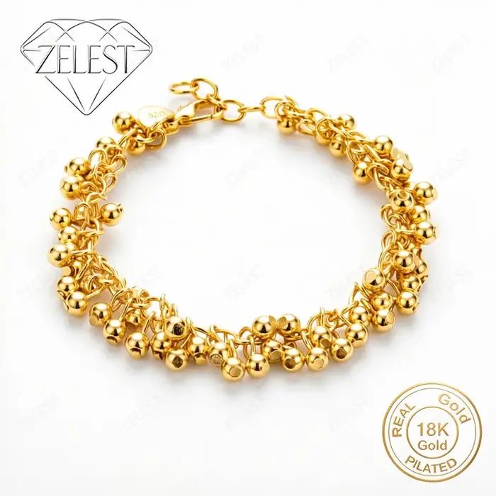 Bracelet en argent sterling 925 plaqué or 18 carats à perles brillantes pour femme