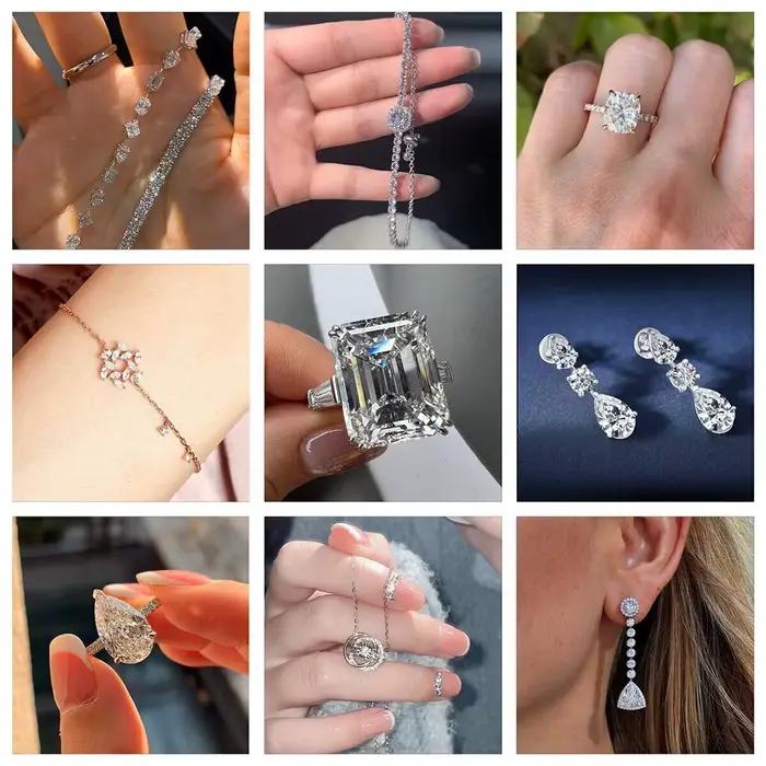 Boucles d'oreilles pendantes en or blanc 18 carats avec diamants ronds cultivés en laboratoire