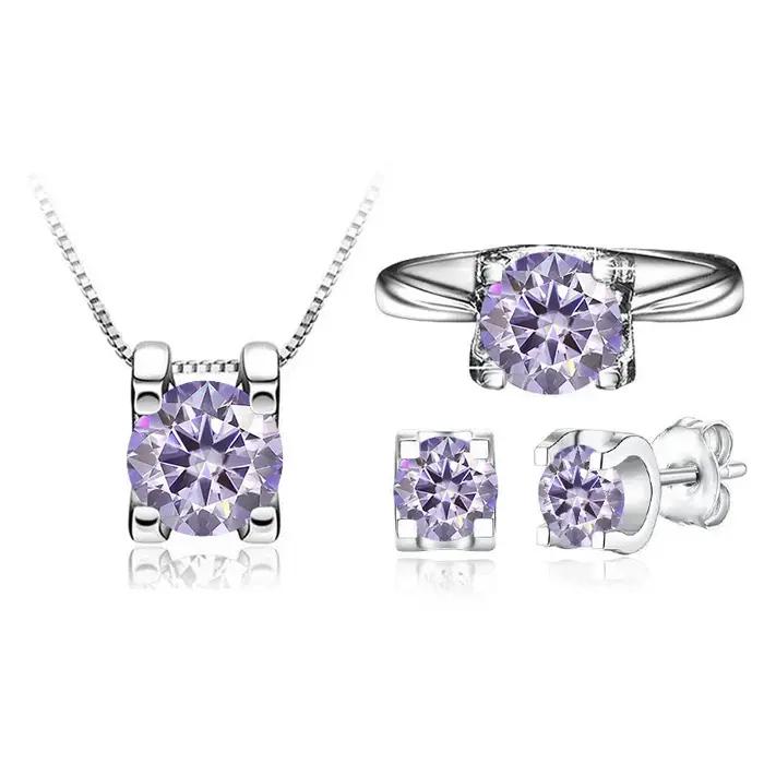 Ensemble de bijoux en moissanite 1 carat couleur D VVS avec bague, boucles d'oreilles et collier en argent sterling 925 pour mariage femme occasions spéciales