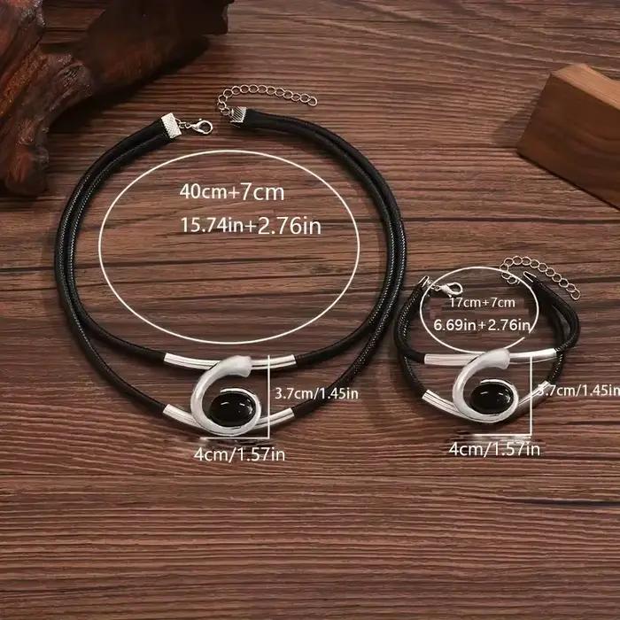Ensemble de bijoux bohèmes en acrylique noir et zircon pour femmes, collier et bracelets assortis, bijoux tendance