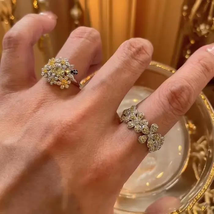 Bague de cocktail plaquée argent sertie de zirconium et de cristal pour femmes, élégante et ajustable pour occasions spéciales et quotidien
