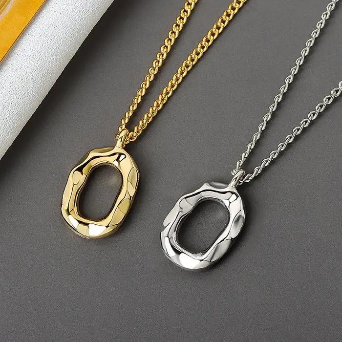 Argent élégant rond couleur or géométrique pendentif collier Bijoux fins pour les femmes