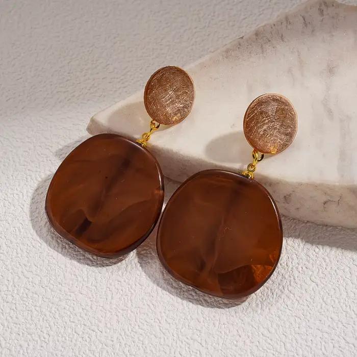 Boucles d'oreilles circulaires géométriques en résine rétro européenne et américaine, mode Maillard
