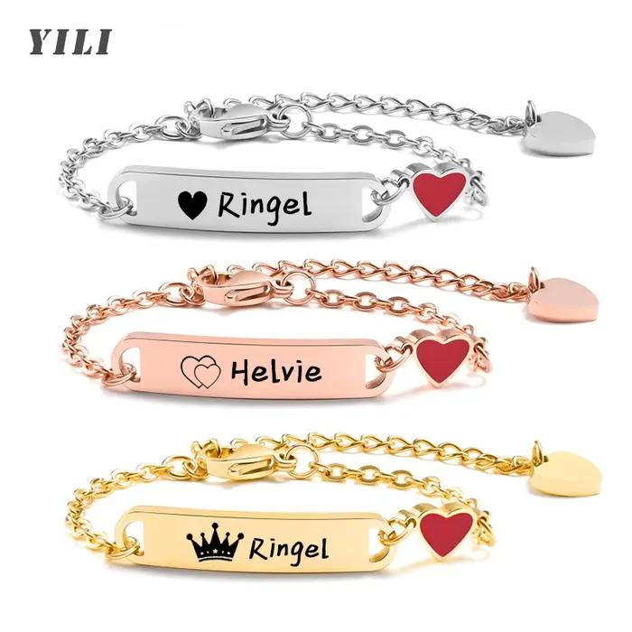 Bracelet personnalisé en or plaqué avec nom du bébé, bracelets d'identification pour filles, cadeau nouveau-né avec message personnalisé, bracelet tracker d'humeur en acier inoxydable