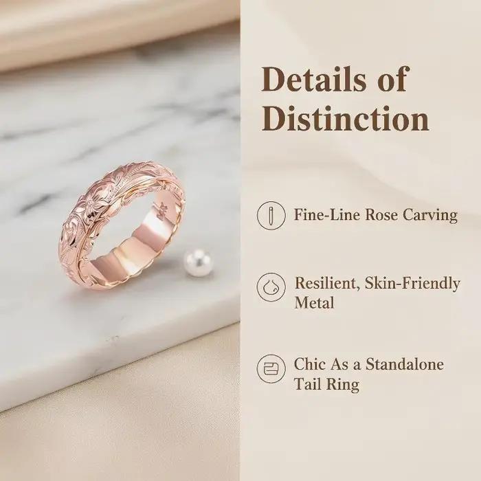Bague en or rose sculptée en forme de rose suspendue pour femmes