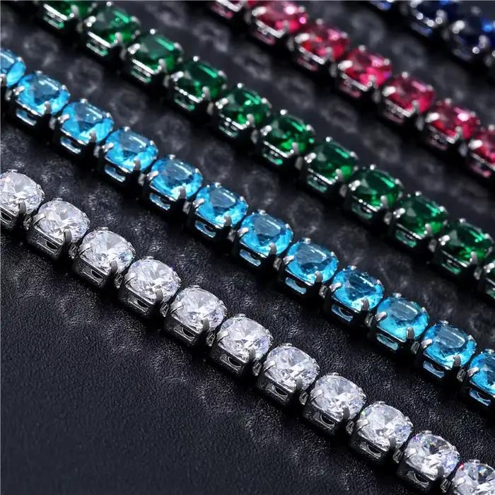 Luxe Hiphop glacé 4mm cubique zircone cristal Tennis Bracelets pour femme hommes couleur or argent