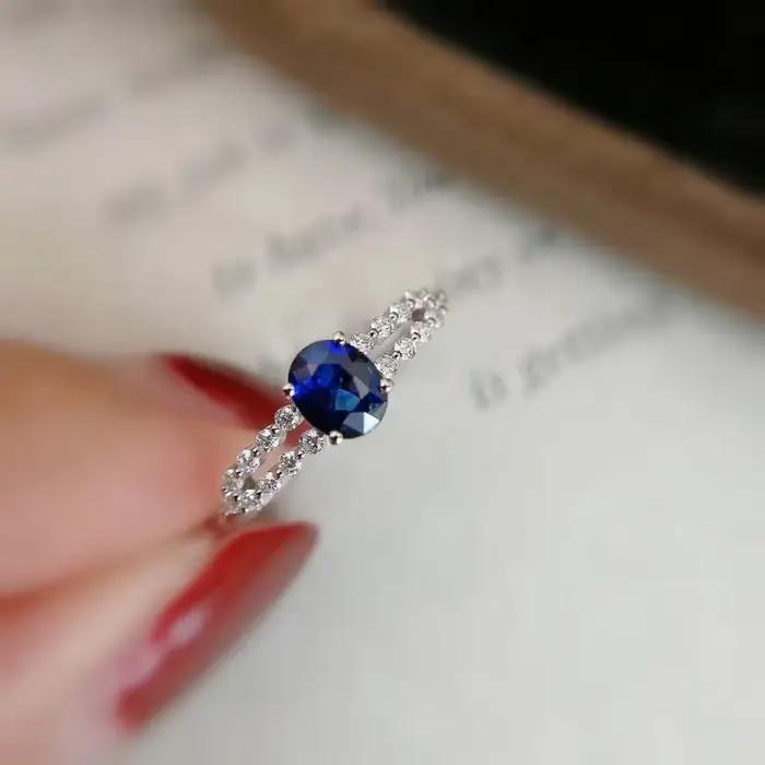 Bague saphir diamant incrusté d'argent 925 pour femme