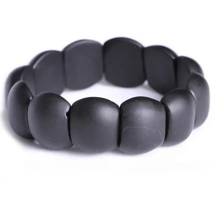 Bracelet à breloques en pierre naturelle Bian pour homme, véritable pierre plate ronde noire Biankr, cadeau de bijoux