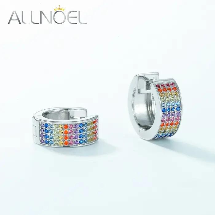 Boucles d'oreilles créoles en argent sterling 925 incrustées de zirconium arc-en-ciel pour femmes occasions spéciales bijoux de fête
