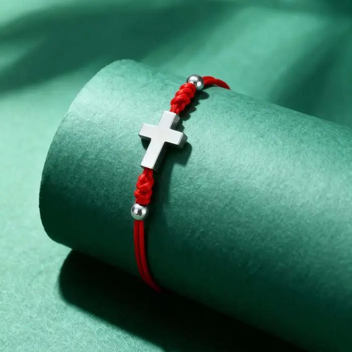 Bracelet croisé en corde tressée rouge pour femmes