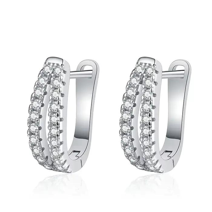 Boucles d'oreilles Micro-Pave en argent blanc plaqué or S925, 0,6 ct, couleur D, Moissanite, Double