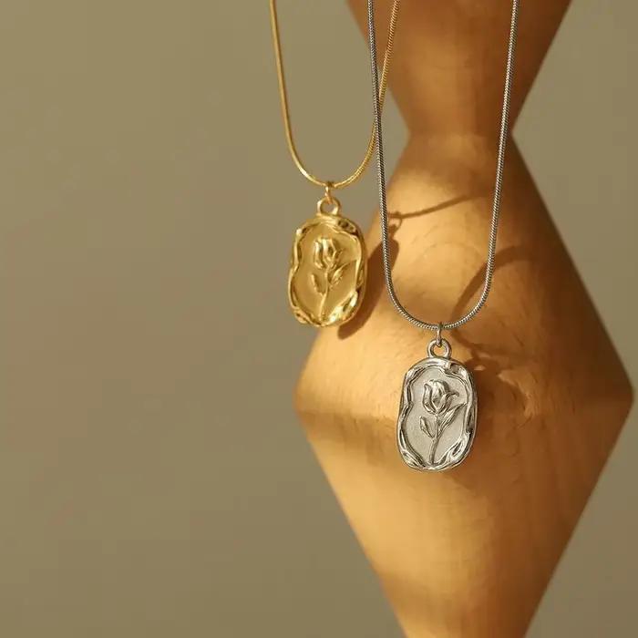 Collier avec pendentif géométrique rose simple pour femmes style punk vintage mode bohème plaque dorée chaîne serpent ras du cou bijoux cadeau 2023