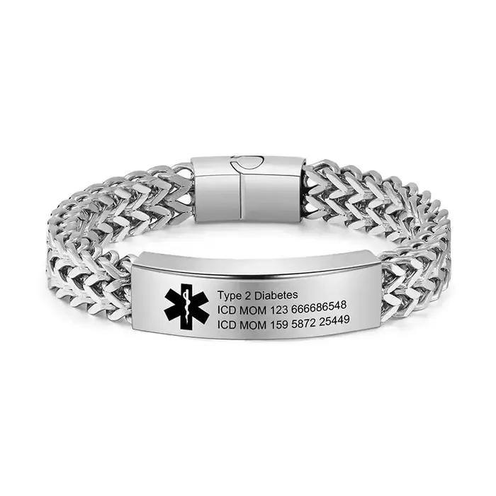 Bracelet d'urgence personnalisé avec informations médicales gravées en acier inoxydable pour femmes et hommes occasions spéciales identité médicale tracker humeur