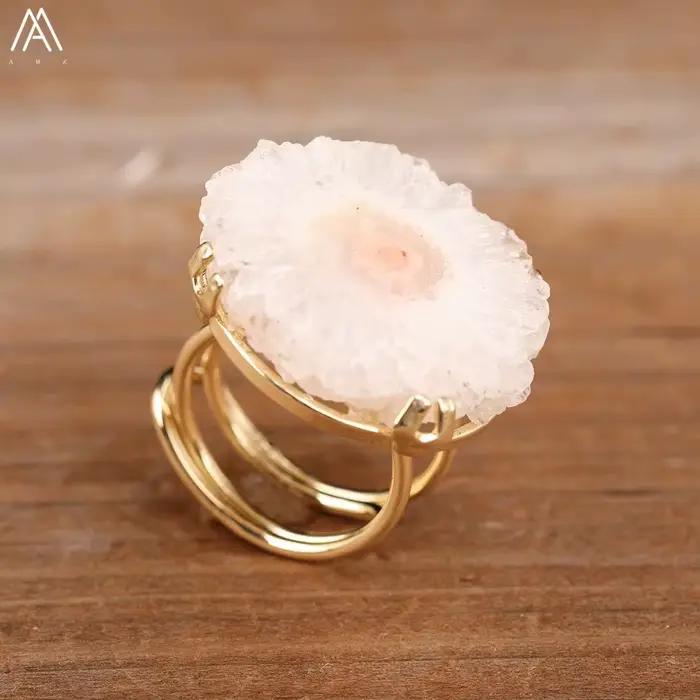 Bague en or et cristal de Quartz blanc naturel