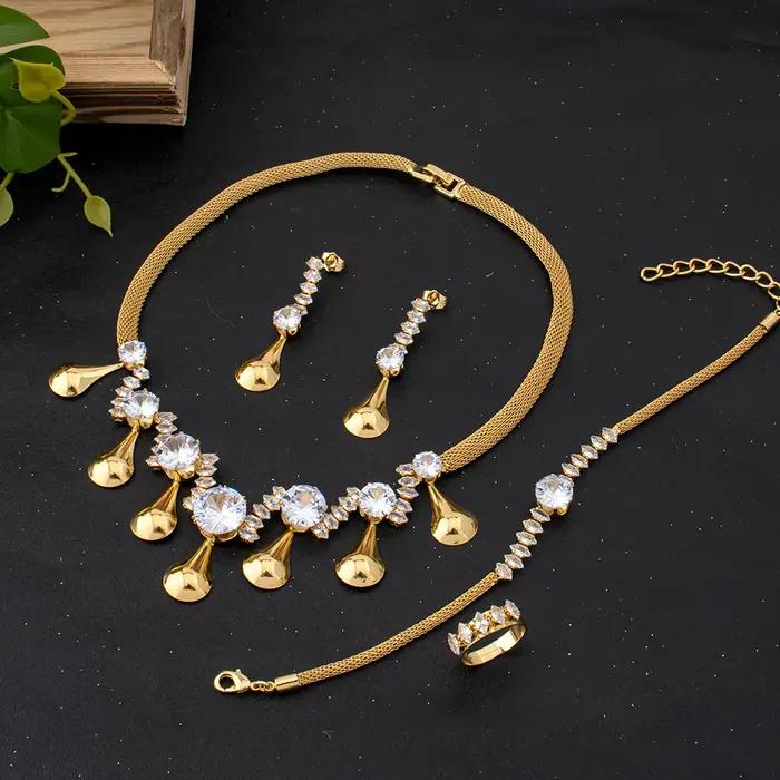 Bijoux pour femmes, collier et boucles d'oreilles en Zircon cubique brillant