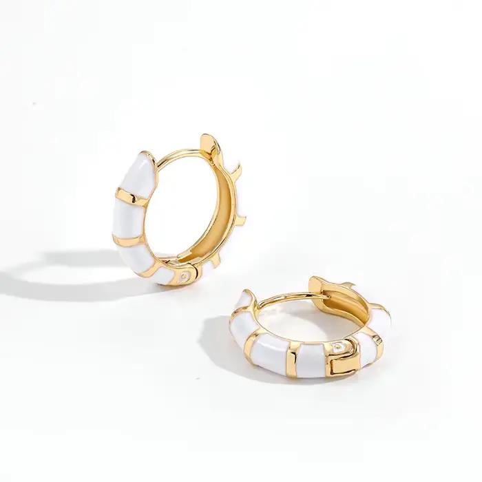 Boucles d'oreilles Huggies en émail coloré pour femmes, boucles d'oreilles minuscules plaquées or, c