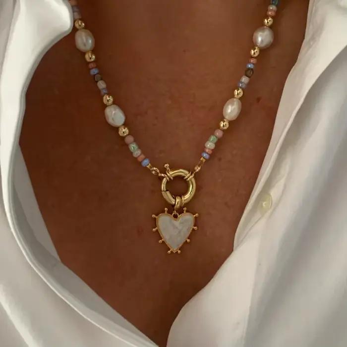 Fête des mères maman collier cadeau émail coeur pendentif