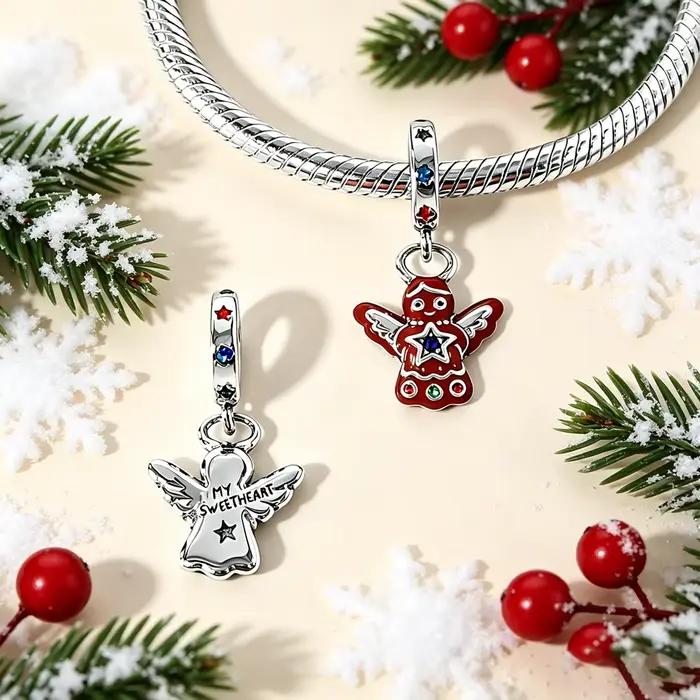 Pendentif Ange en pain d'épices original en argent sterling 925, perles pour bracelets, breloques pour sacs et porte-clés, accessoire DIY, cadeau pour femme, festif