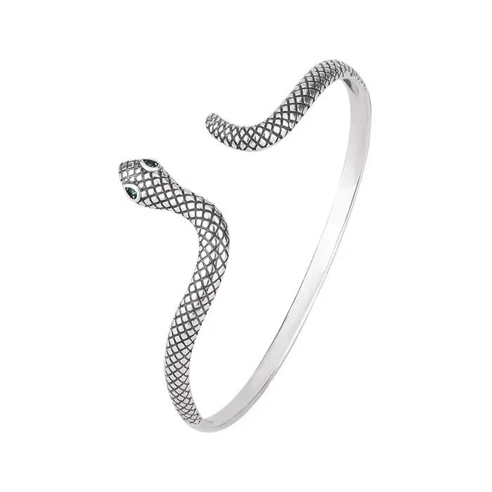 Nouveaux bracelets serpentins à la mode en argent sterling 925, bijoux personnalisés, bracelets ouvrants en forme de serpent à yeux verts TYB645