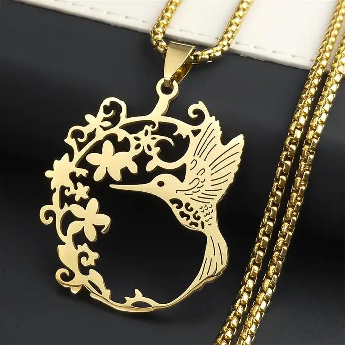 Collier de fleurs de colibri d'oiseau pour femmes et hommes