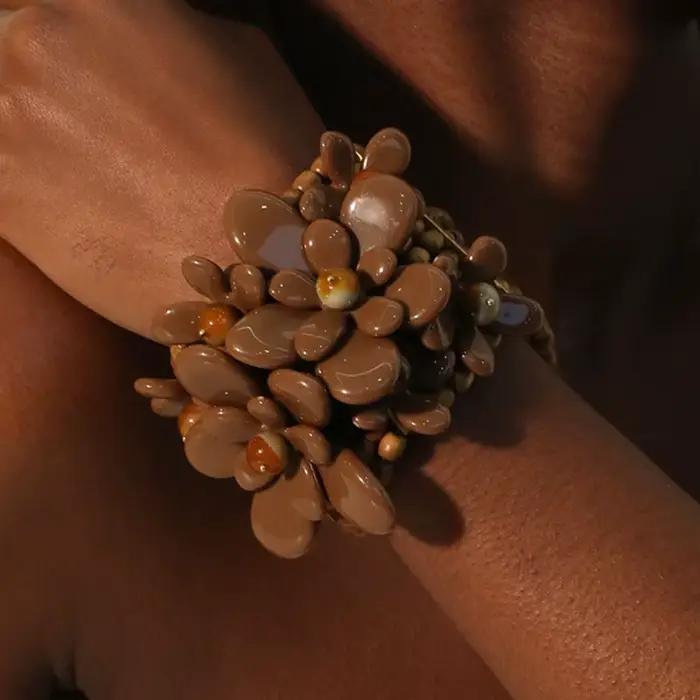 Bracelet de perles fait main avec fleur pour femme, bracelet de cheville vintage, accessoires de déclaration