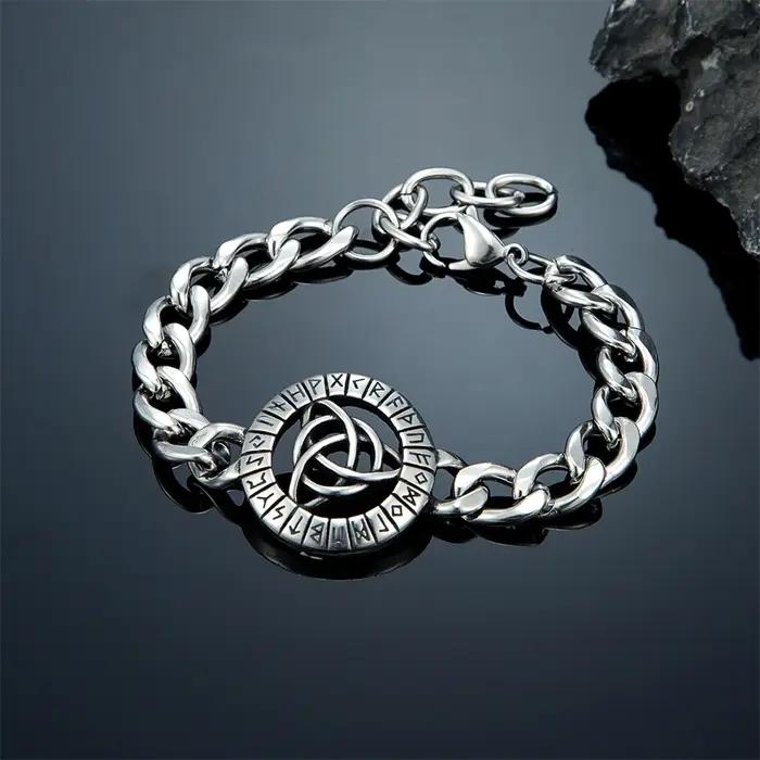 Bracelet Viking à Nœud Celtique Acier Inoxydable Rune Nordique Valknut Triquetra Accessoire Mode Homme Occasions Spéciales