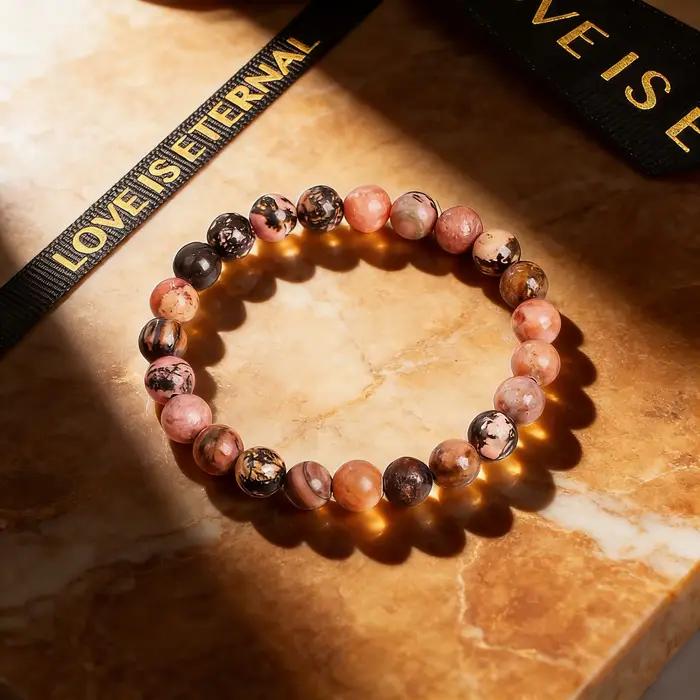 Bracelet Rhodonite pierre naturelle pour femmes et hommes, bracelet de guérison énergie équilibrée et vitalité, bijoux pour occasions spéciales