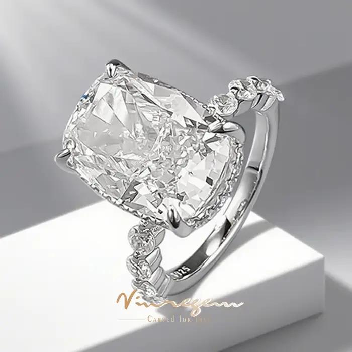Vinregem – bague de fiançailles en argent Sterling 925 pour femmes, saphir de laboratoire 10x14 MM, diamant à haute teneur en carbone, bijoux fins, cadeaux d'anniversaire