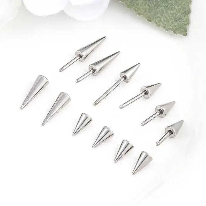 Boucles d'Oreilles Punk Rock à Pointes Coniques en Acier Inoxydable DIY pour Piercing Hommes Femmes Occasions Spéciales