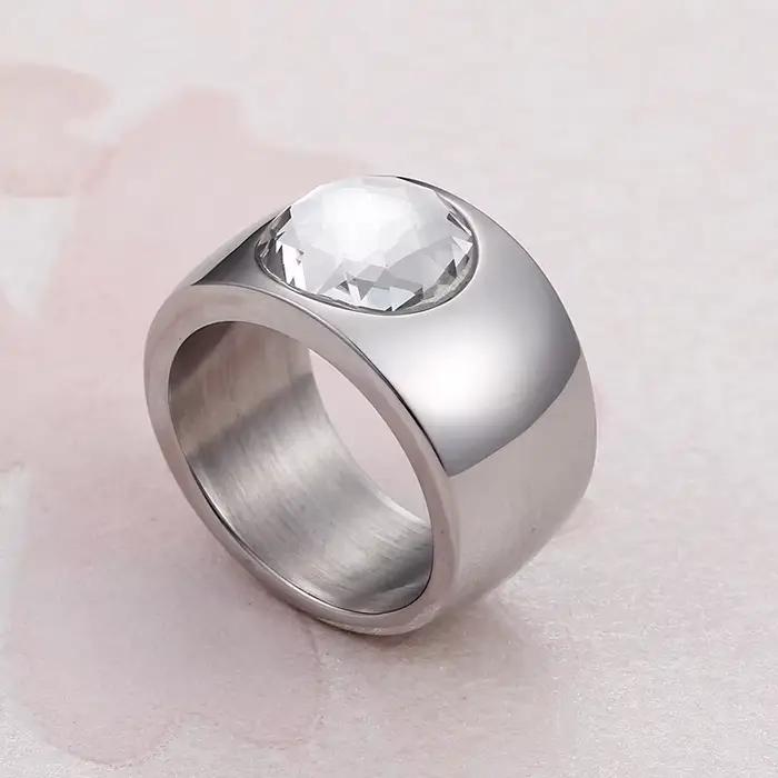 KALEN – bagues en pierre de couleur or pour femmes, grand Zircon, couleur argent, acier inoxydable p