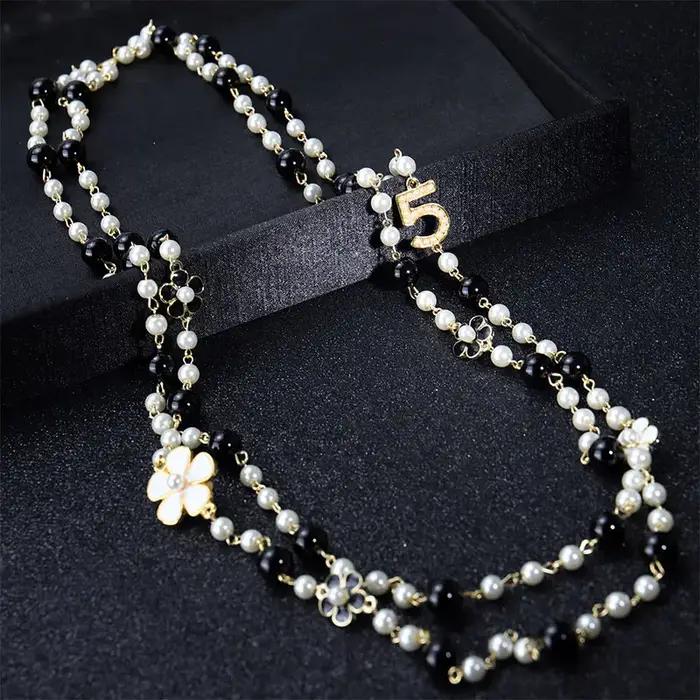 Pendentifs longs superposés camélia collier de perles Collares de moda fleur bijoux de fête