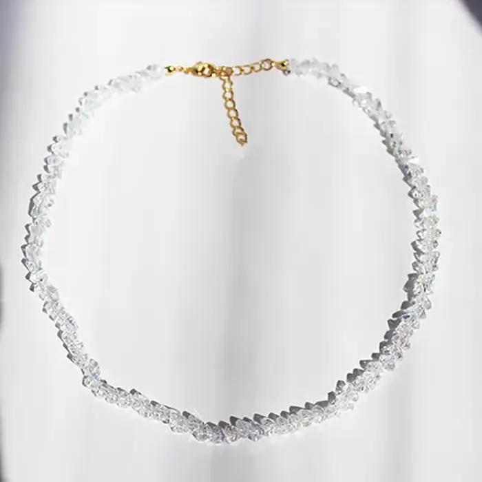 Collier de perles irrégulières en cristal transparent pour femme, tour de cou, clavicule coréenne, b