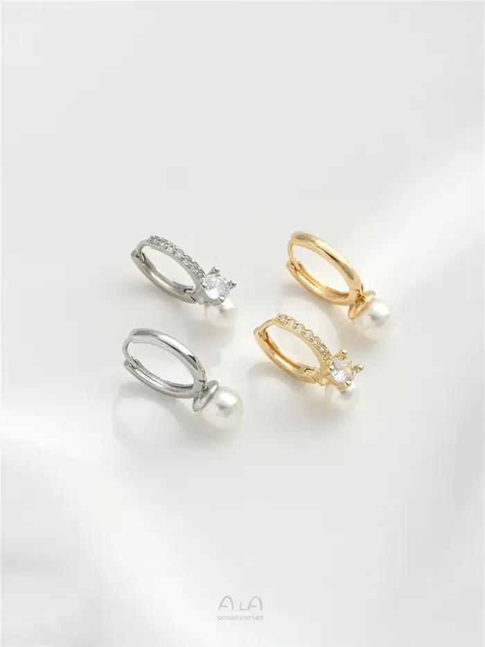 Boucle d'oreille en perles demi-trou incrustée de Zirconium plaqué or 14K