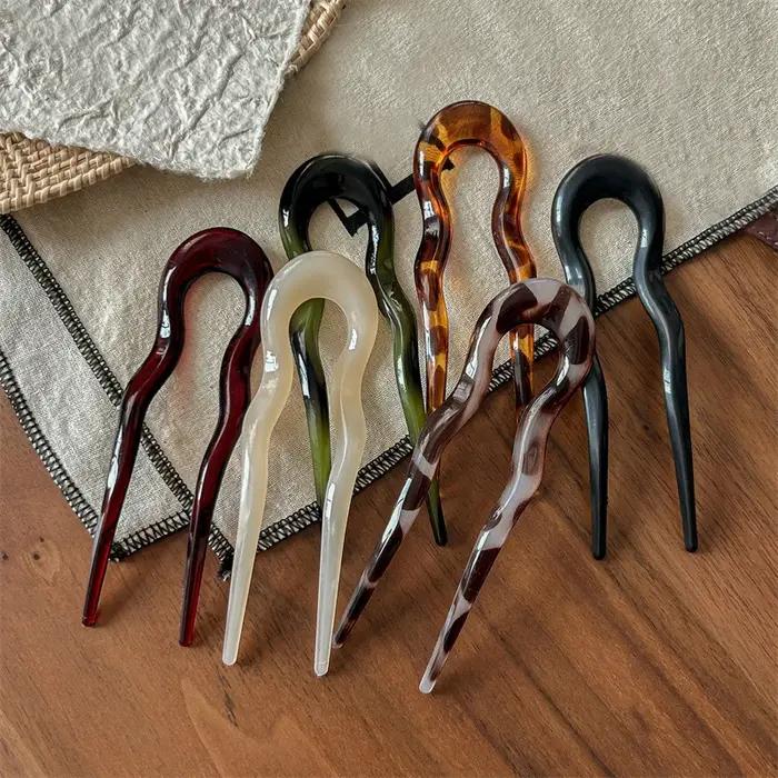 Nouvelle fourchette à cheveux en forme de U pour femmes, épingle à cheveux en acétate écaille de tor