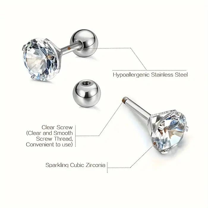 3 paires de boucles d'oreilles à tige en zircone cubique