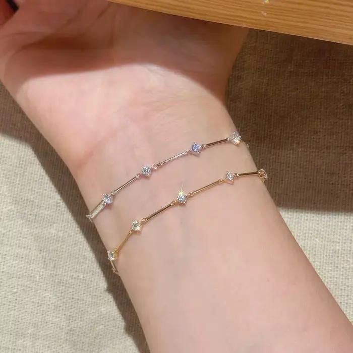 Bracelets haut de gamme en diamants bleus frais pour femmes, avec longue chaîne brillante, design minimaliste, accessoires de bijoux de fête