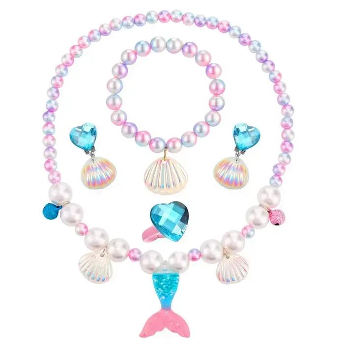 Ensemble de collier sirène pour filles bracelet boucles d oreilles forme queue de poisson scintillante bijoux princesse cadeau enfants occasions spéciales