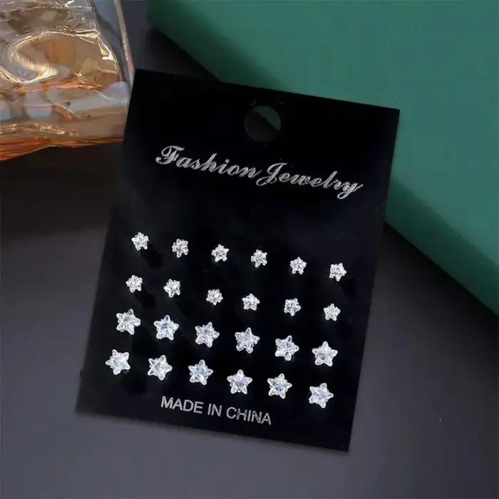 Ensemble de 12 paires de boucles d'oreilles en acier inoxydable avec zircon, boucles d'oreilles rondes, bijoux de mode unisexe, cadeaux