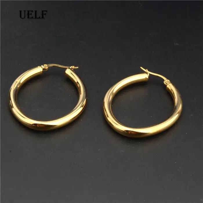Uelf – boucles d'oreilles créoles circulaires de couleur or
