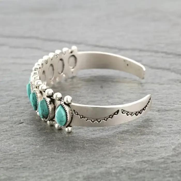 Bracelet Turquoise Vintage Géométrique Plaqué Argent Semi-précieuse pour Femmes Hommes Occasions Spéciales Bohème Ethnique