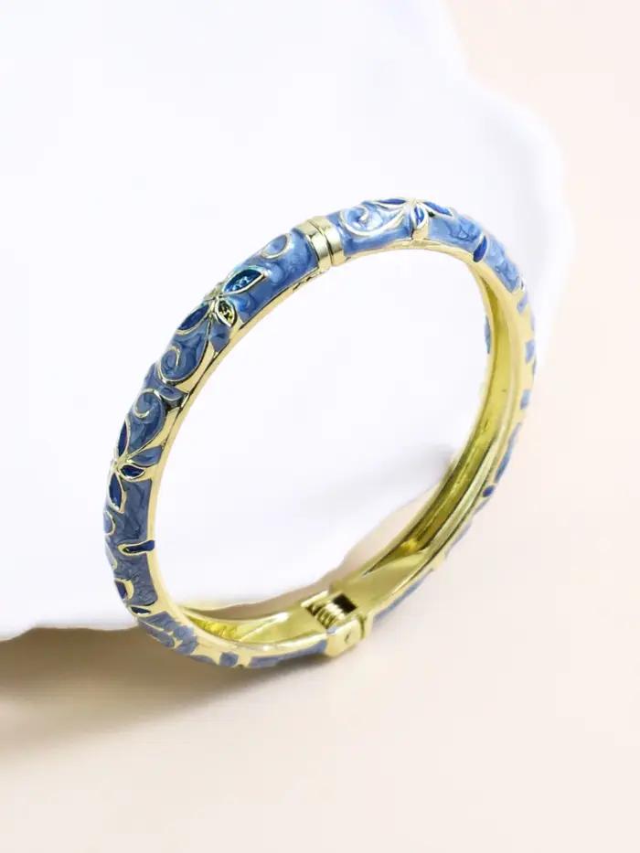 Bracelet cloisonné en alliage émaillé incrusté de diamants, manchette ouverte, style rétro à la mode