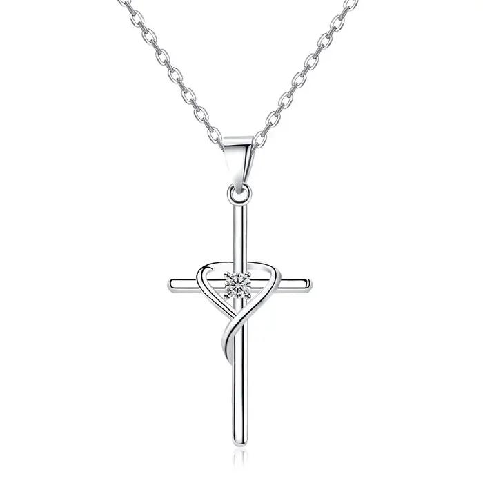 Collier croix en argent Sterling 925 avec cristal de zircon blanc bijou classique pour femmes et hommes occasions spéciales